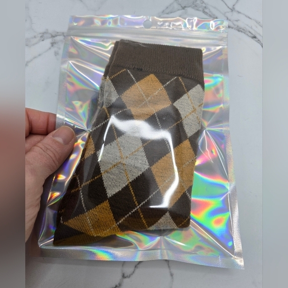 Bohemian | Argyle tan brown maximalist print preppy tube socks - Picture 7 of 7